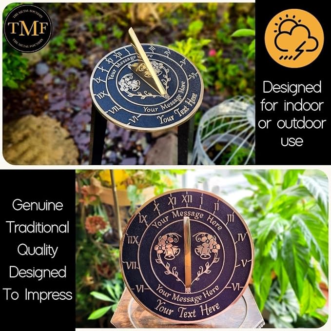 The Metal Foundry Personalized Large Sundial - Heavy Duty Recycled Brass Home Decor Or Garden Present Idea Made in The UK for Parents, Grandparents, Friends, Couples