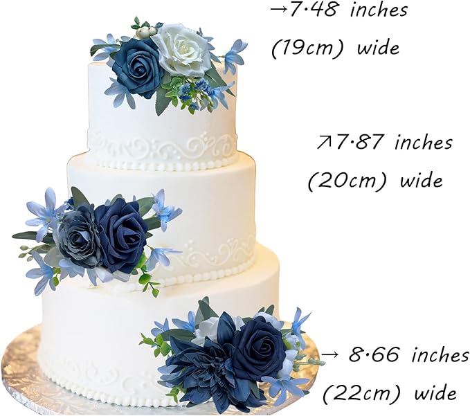 CherishedMoments 3Pcs Cake Topper Set, Wedding Artificial Flowers Decor Blue Cake Topper Decorations for Wedding Ceremony Anniversary, Wedding Home Decor,Fall Vintage Wedding