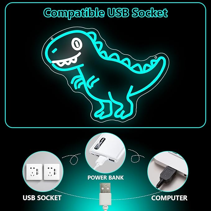 Dinosaur LED Neon Light Sign, Dinosaur Neon Signs for Boys Room Decor Dino Night Lamp Light for Party Bedroom Nursery Classroom Decorations Christmas Birthday Gift Dimmable USB Powered(15.8“*13.4")