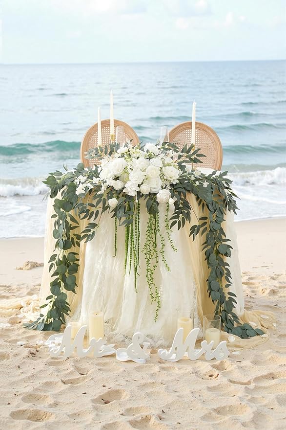 7.5FT White Sage Wedding Arch Flowers Garland, Rose &Eucalyptus, Artificial Spring Floral for Backdrop Mantle Decoration,Ceremony Party Sweetheart Head Table Reception Decor