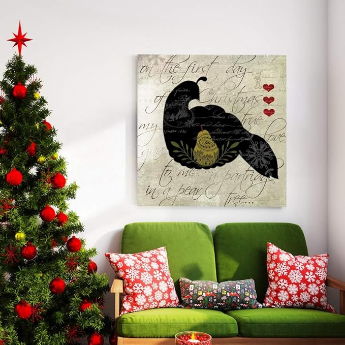 Renditions Gallery Twelve Days of Christmas Wall Art, Partridge in a Pear Tree, Cute Winter Artwork, Holiday Decor, Premium Gallery Wrapped Canvas, Ready to Hang, 32 in H x 32 in W, Made in America