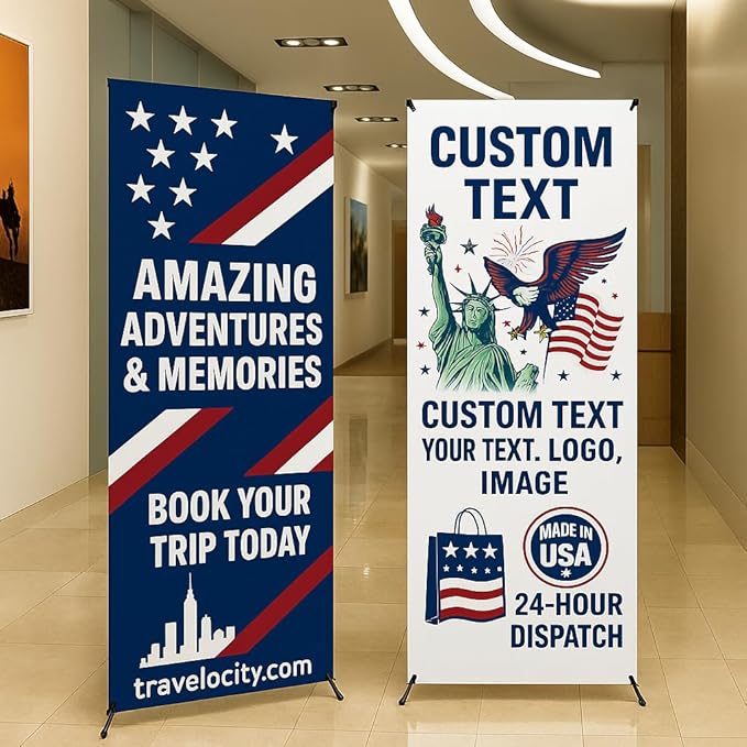 Custom Banner – Personalized X-Banner Stand for Events, Trade Shows, Parties & Promotions – Add Your Text, Logo, or Images – Made in USA (Full color, 31x70 inch)