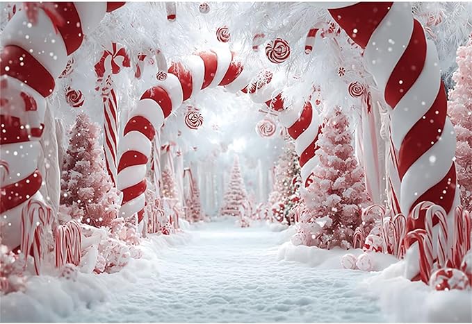 Baocicco 9x6ft Merry Christmas Candy Cane Backdrop Photography Red and White Candyland Fairy Fantasy Xmas Background Winter Holiday Family Party Decorations New Year Eve Party Banner Photoshoot