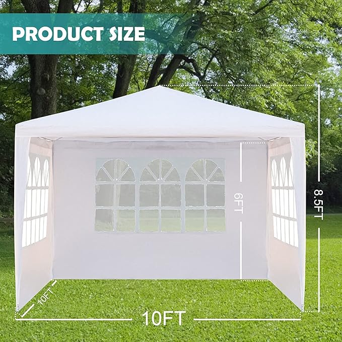 Party Tent, Tents for Parties, Outdoor Wedding Tent Birthday Tent Event Tent Patio Gazebo Carport Canopy Shade, Canopy Tent with Removable Sidewalls & Transparent Window (10'x10'/3 Sidewalls White)