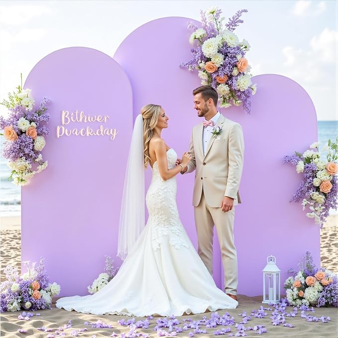 Pink and Lavender Arch Backdrop Cover 6FT 5FT 4FT Arch Covers Stretchy Backdrop Set of 3 Wedding Arch Cover Spandex Fitted Double-Color Fabric Arch Covers for Party Baby Shower Birthday Decoration