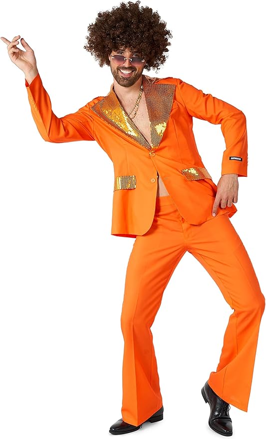 Suitmeister Men's Disco Costume - Perfect for Disco Parties - 70s Retro Outfit - Including Blazer, Pants and Tie - Orange