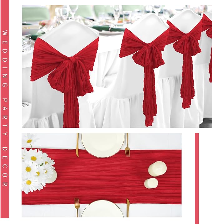 12 Pack Cheesecloth Table Runner 20 x 120 inch Cheese Cloth Table Runner Bulk,Romantic Boho Sheer Gauze Fabric Table Runners for Wedding Reception,Party,Bridal Shower Table Decor(Red)