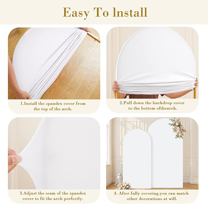 White Photo Arch Backdrop Cover Set of 2 Spandex 7.2 and 6ft White Arch Covers Stretchy Backdrop Wedding Balloon Arch Stand Covers for Birthday Party Baby Shower Bridal Shower Arches Background