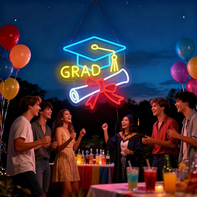 Congrats Grad Neon Sign - 4-Color Graduation Decorations 2026, 10-Level Dimmable LED Wall Decor, USB Powered Gift for Graduate, 14.2"x13"