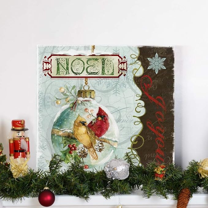 Renditions Gallery Joyous Noel Ornament Wall Art, Cute Winter Decor, Yellow & Red Cardinals, Festive Holly, Premium Gallery Wrapped Canvas, Ready to Hang, 40 in H x 40 in W, Made in America