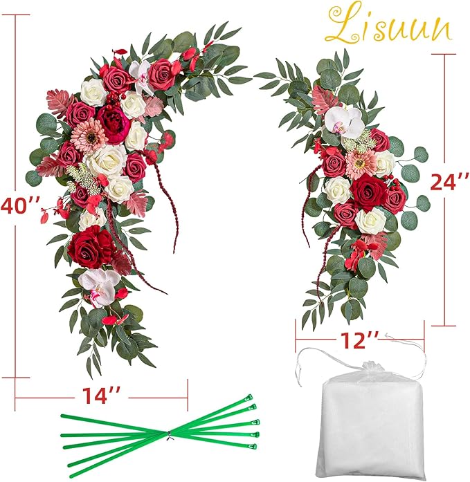 Wedding Arch Flowers, Artificial Flowers for Decoration, 2pcs Flower Swag and 1 pcs Semi-Sheer Chiffon Table Runner Swag for Beautiful Dream Wedding Ceremony Floral Decor - Pack of 3