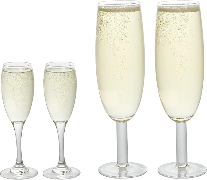 Oversized XL Giant 25oz Champagne Flute (4 pk) - Holds a Full Bottle of Champ - Made of Hand-Blown Glass NOT Plastic - Jumbo Glassware Fun for New Years Eve Parties & Bachelorettes - Holiday Xmas Gift