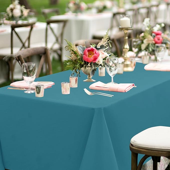 sancua Teal Tablecloths for 6 Foot Rectangle Tables, 8 Pack - Washable Polyester Fabric Table Cloth for Wedding Party, Birthday, Banquet Reception, 54x108 Inch