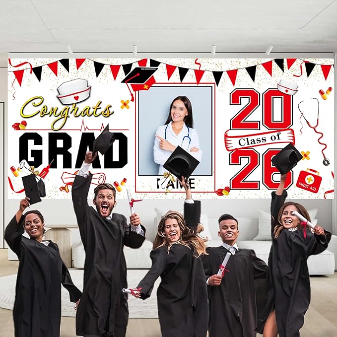 Custom Garaduation Garage Door Banner Cover 16 x 7 ft Class of 2026 Congrats Grad Party Backdrop Personalized Graduation Decoration(Red and White)
