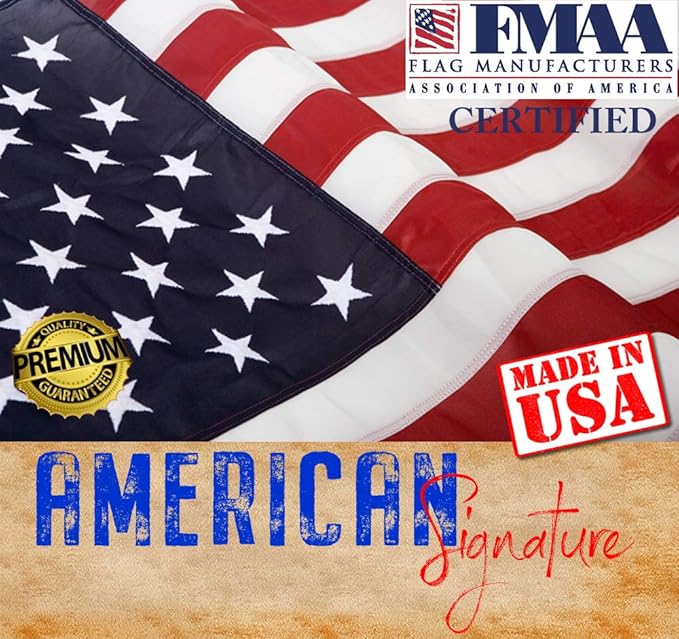 American flag and pole kit set: Includes a 3x5 ft Embroidered US flag made in USA, 6 ft aluminum tangle free spinning flag pole with carabiners, and flagpole holder wall mount bracket (White)