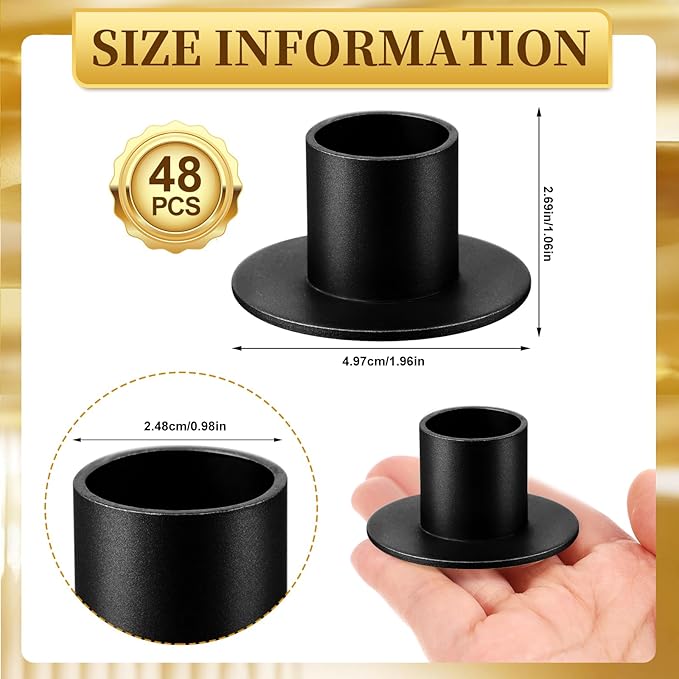 48 Pcs Taper Candle Holders Bulk for Wedding Pillar Candles Metal Taper Candlesticks Holders Centerpieces Short Candle Stick Dinner Decor for Party Anniversary Dinning Table Gift (48, Black)
