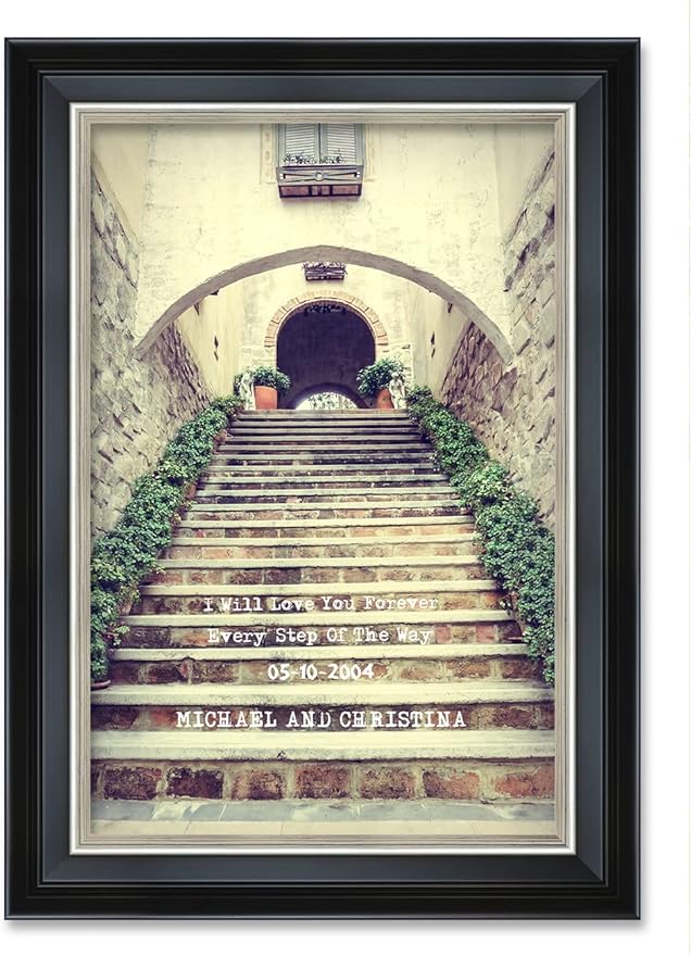 IPIC - Love You Every Step, Personalized Framed Wall Art with Names and Date on, Giclee Prints with Solid Wood Frame, Customized Gift and Memorial Gifts for Wedding Anniversary.