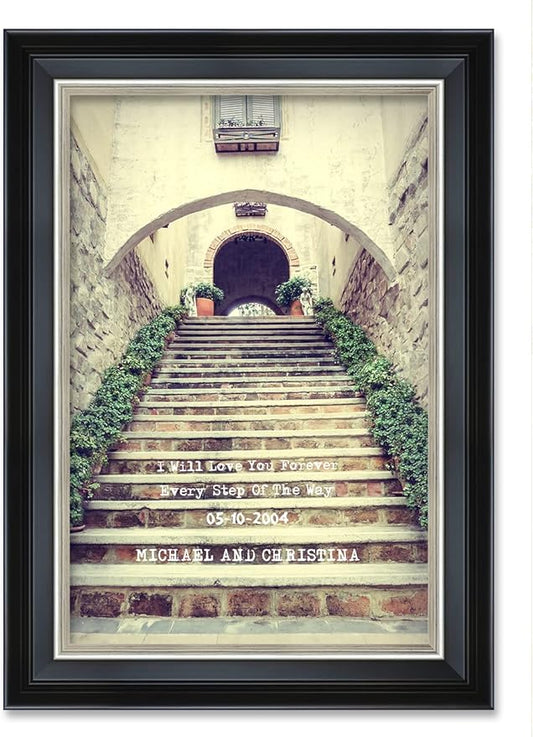 IPIC - Love You Every Step, Personalized Framed Wall Art with Names and Date on, Giclee Prints with Solid Wood Frame, Customized Gift and Memorial Gifts for Wedding Anniversary.