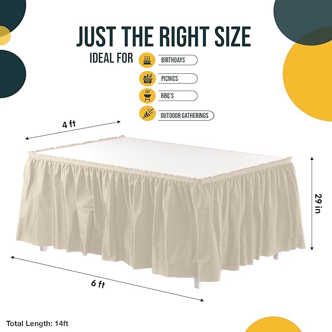 Exquisite Ruffle Table Skirt Ivory 48 Pack 14 Ft Long Table Skirts for Rectangle Tables 6ft Plus or Round Tables Skirts with Adhesive Strip for Gender Reveal Decor & Happy Birthday Parties
