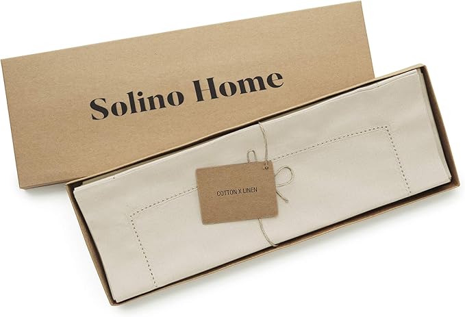 Solino Home Cotton Linen Placemats Set of 4 - Hemstitch Linen Placemats 14 x 19 Inch - Machine Washable Table Mats for Spring, Easter