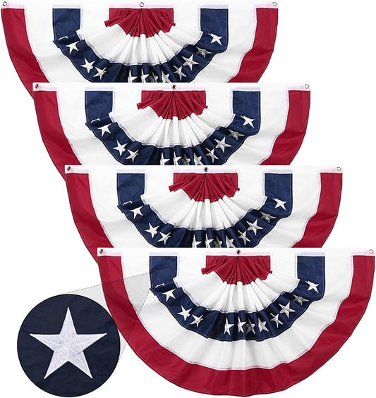 American Fan Bunting 2 x 4 Ft American Pleated Fan Flag,American Flag Bunting Patriotic Half Fan Bunting Flag, 4th of July Decorations Flags for outdoor