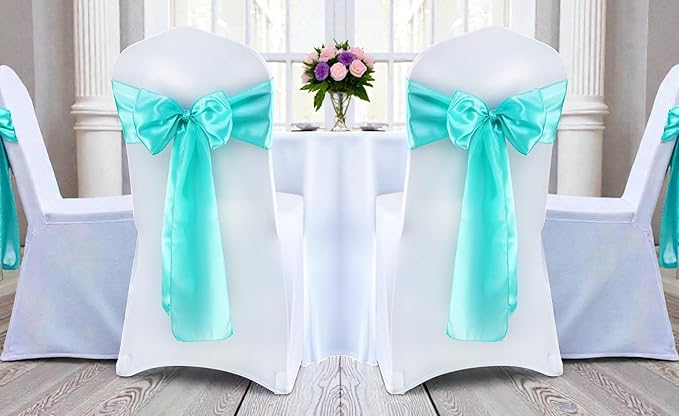 VDS Satin Chair Sashes Chair Cover Back Tie Sateen Bows Ribbon for Wedding Birthday Graduation Engagement Ceremony Event Party Banquet Venue Hotel All Dining Chair Decoration (40PC) (Sea Green)