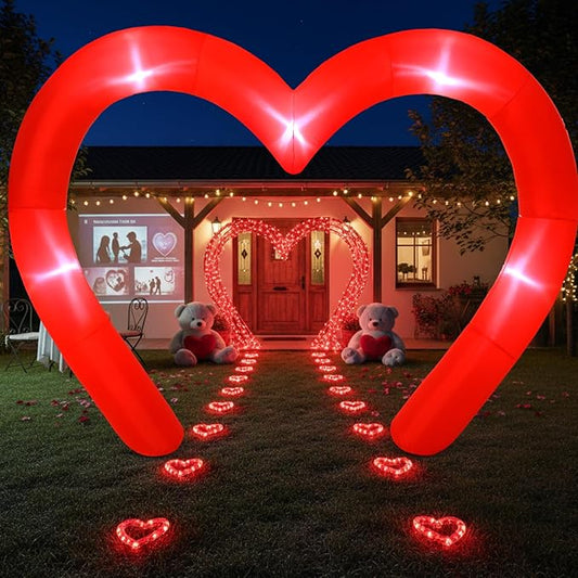 Shappy 12FT Valentine Inflatables Outdoor Decorations Heart Blow up Inflatable Archway with Build in LEDs for Indoor Outdoor Lawn Yard Garden (Red)