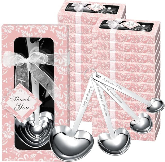 50 Packs Heart Shaped Measuring Spoons, Wedding Favors For Guests, Baby Shower Favors For Guests Bridal Shower Party or Wedding Favors Decorations With Individual Gift Boxes (PINK)