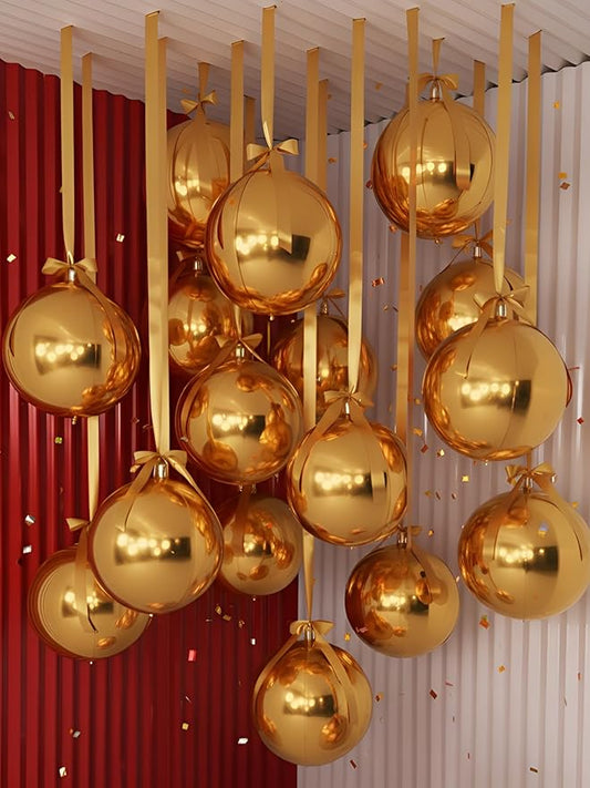 Jenaai 30 Set Round Foil Balloons Bulk 22 Inch 4d Metallic Giant Balloons Set with Satin Bows Ribbon for Ceiling Holiday Ornaments New Year Birthday Wedding Party Decoration(Gold)
