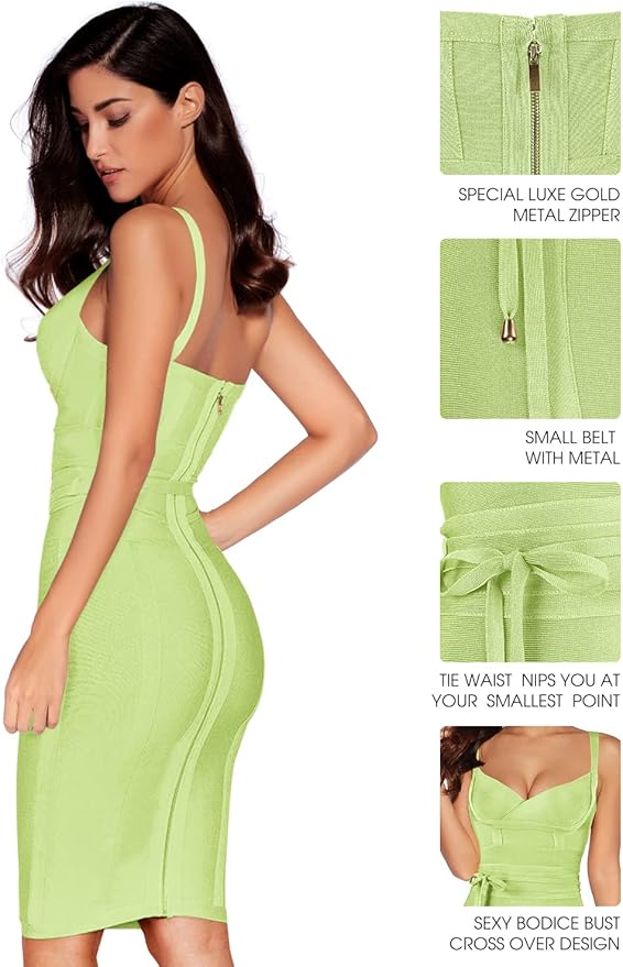 meilun Womens Rayon Belt Detail Bandage Bodycon Party Dress