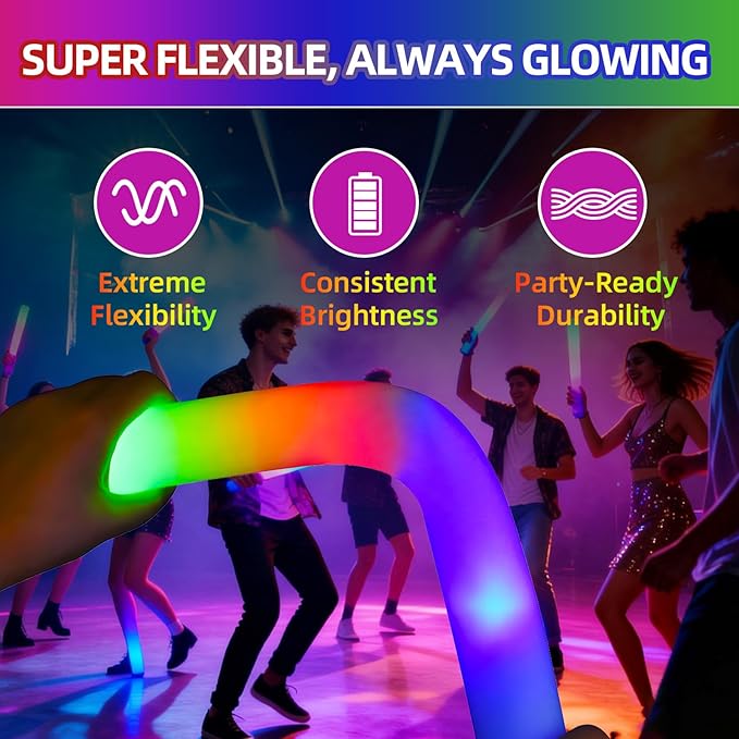 110 Pack Foam Glow Sticks Bulk Party Pack,Party Favors Supplies,3 Flashing Modes Glow In The Dark Party Supplies,Light Up Foam Sticks for Wendding Raves Camping Outdoor