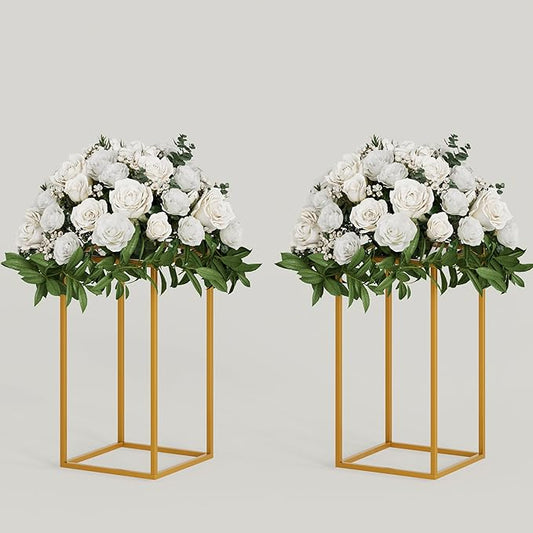TEKXYZ 2 Pcs 15.75 Inch Tall Metal Flower Stand, Gold Centerpieces For Wedding, Event Party Props, Patio Decor