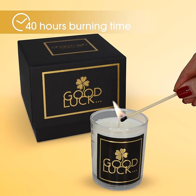 CharmLab Candle – Good Luck Scented Candle, 12 oz Glass Jar with Wooden Lid, Wood & Spice Sandal Bio Wax, Up to 40 Hours Burn, Luxury Gift Box, Elegant Home Decor Candle