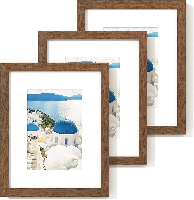 Axeman 8x10 Picture Frame - Solid Oak Wood 8''x10'' Frame With Mat For 5x7, 8 x 10 Photo Frame Wood, Plexiglass And Hanging Hardware Included, Wall And Tabletop Display, Walnut 3PCs
