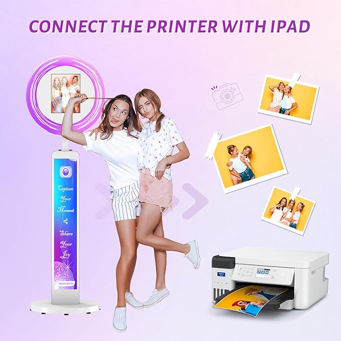 JIYANG Photo Booth Machine Compatible with Any Ipad,ChackTok PhotoBooth VIP Member,Free Custom Logo,Software APP Control Ring Light,Perfect for Wedding,Parties and Birthday(White)