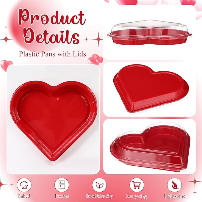 Macarrie 50 Pcs Valentine's Heart Shaped Serving Tray Platter 20 oz Heart Plates with Clear Lids Dessert Plates Snack Tray for Valentine Birthday Party Table Decoration (Red)