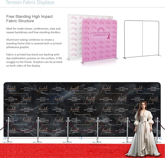 Custom Tension Fabric Banner with Stand Trade Show Backdrop Display, HD Printing Customize Online, Large Portable Trade Show Booth Banner for Business Pop Up Display Only Banner 12.5x7.5 FT