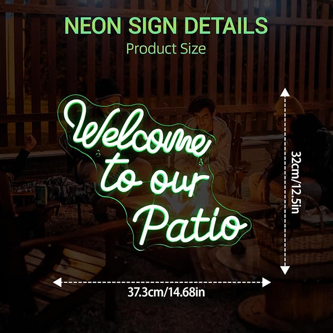 Welcome to Our Patio Neon Sign Green Led Light Plants Neon Signs for Wall Decor Bar Outdoor Light Up for Cafe Business Backyard Terrace Home Garden Party Decoration Jungle Lovers Gifts