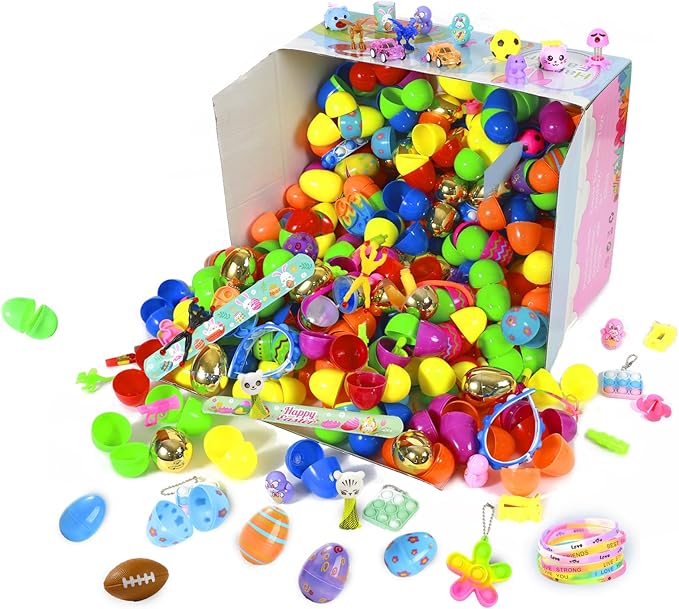 300 Pcs Prefilled Easter Eggs with Toys Inside,Easter Basket Stuffers Gifts in Surprise Eggs,Easter Toys Bulk,Prizes Classroom Events,Eggs Fillers,Easte Party Favors
