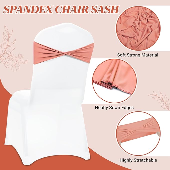 VDS Pack of 150 PCS | Coral Peach | Spandex Chair Sashes Bows Without Buckle | Stretch Elastic Banquet Universal Folding Chair Band Tie with for Wedding Party Conference Celebration Event Decoration