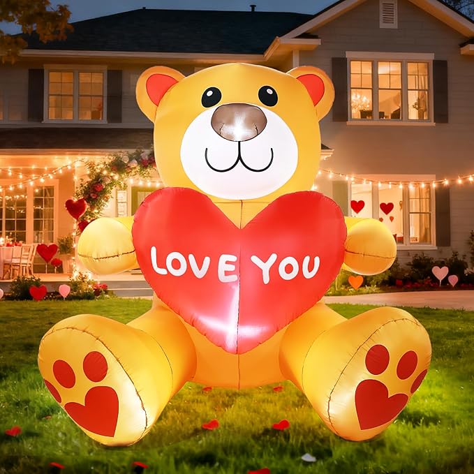 Valentines Inflatables Outdoor Decorations, 7 FT Blow up Valentine's Day Big Bear Yard Decor with Red Heart, Built-in LED Lights Valentine Holiday Decorations for Outside Lawn Garden Wedding Indoor