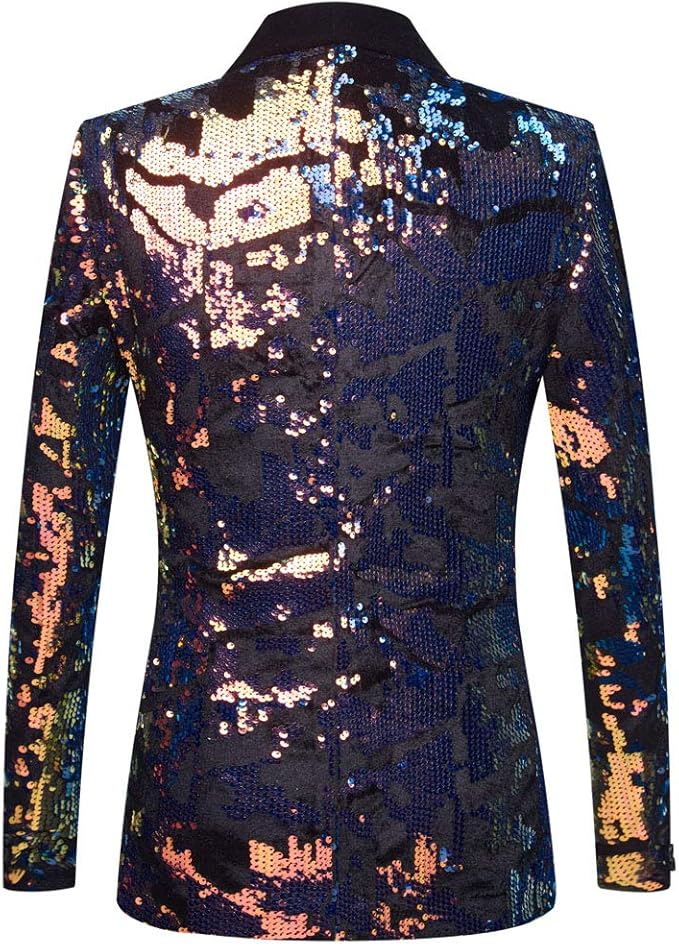 Men Fashion Velvet Sequins Floral Pattern Suit Jacket Blazer