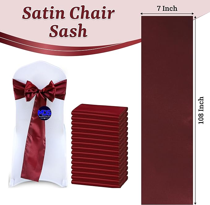 VDS Satin Chair Sashes Chair Cover Back Tie Sateen Bows Ribbon for Wedding Birthday Graduation Engagement Ceremony Event Party Banquet Venue Hotel All Dining Chair Decoration (250PC) (Maroon)