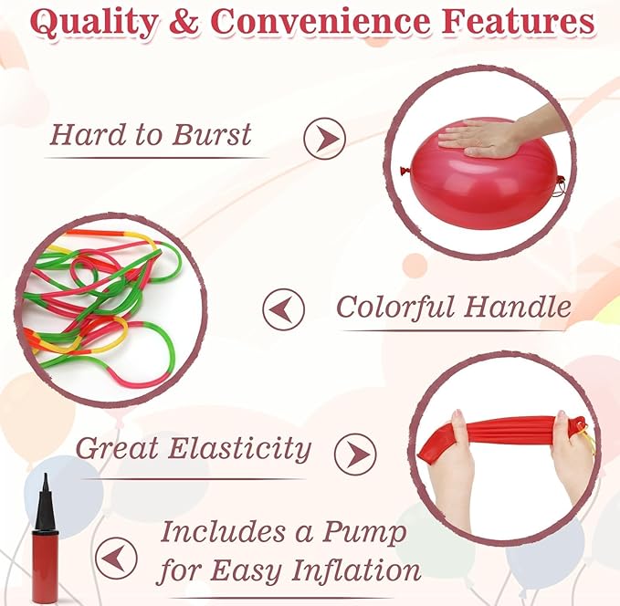 200 Pcs Punch Balloons Heavy Duty Punching Balloon Halloween Party Favors with Rubber Band Handle and Air Pump for Birthday Halloween Goodie Bag Stuffer Supply (Red)