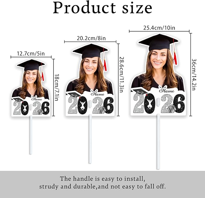 Personalized Graduation Face Fan 2026 Grade Custom Double Sided Face Cutout Fan with Handle Photo Booth Prop Party Supplies(B-Black and Silver,24pcs)