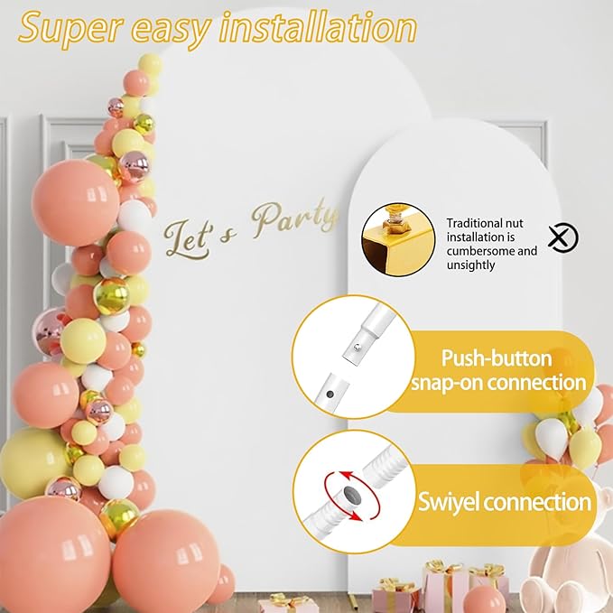 Metal Arch Backdrop Stand and Cover Set of 3 - (7FT+6.9FT+6FT) Wedding Arch Backdrop Stand with Cover Set for Birthday Party Wedding Ceremony Bridal Baby Shower Event Decoration