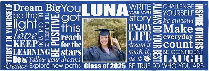 Let's Make Memories Personalized Graduation Banner - Graduation Party Decorations - Customized Congratulations Banner - Class of 2025 - Indoor/Outdoor Vinyl - Big Dreams - Blue - 10 ft.