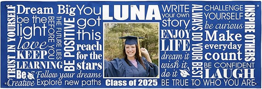 Let's Make Memories Personalized Graduation Banner - Graduation Party Decorations - Customized Congratulations Banner - Class of 2025 - Indoor/Outdoor Vinyl - Big Dreams - Blue - 10 ft.