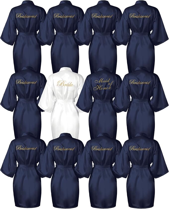 Jecery 12 Pcs Bridesmaid Robes Bride Kimono for Wedding Day Satin Embroidered Bridal Party Robes
