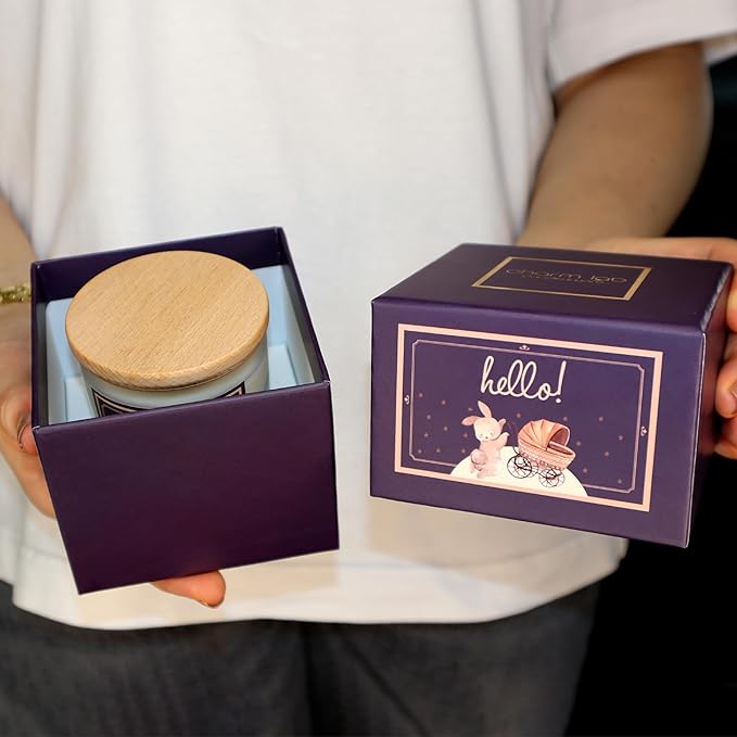 CharmLab Candle – New Baby Gift, 12 oz Glass Jar Candle with Wooden Lid, Powder & Summer Breeze Scent, Up to 40 Hours Burn, Reusable Sturdy Box, Eco-Friendly, Baby Shower & New Parent Celebration Gift